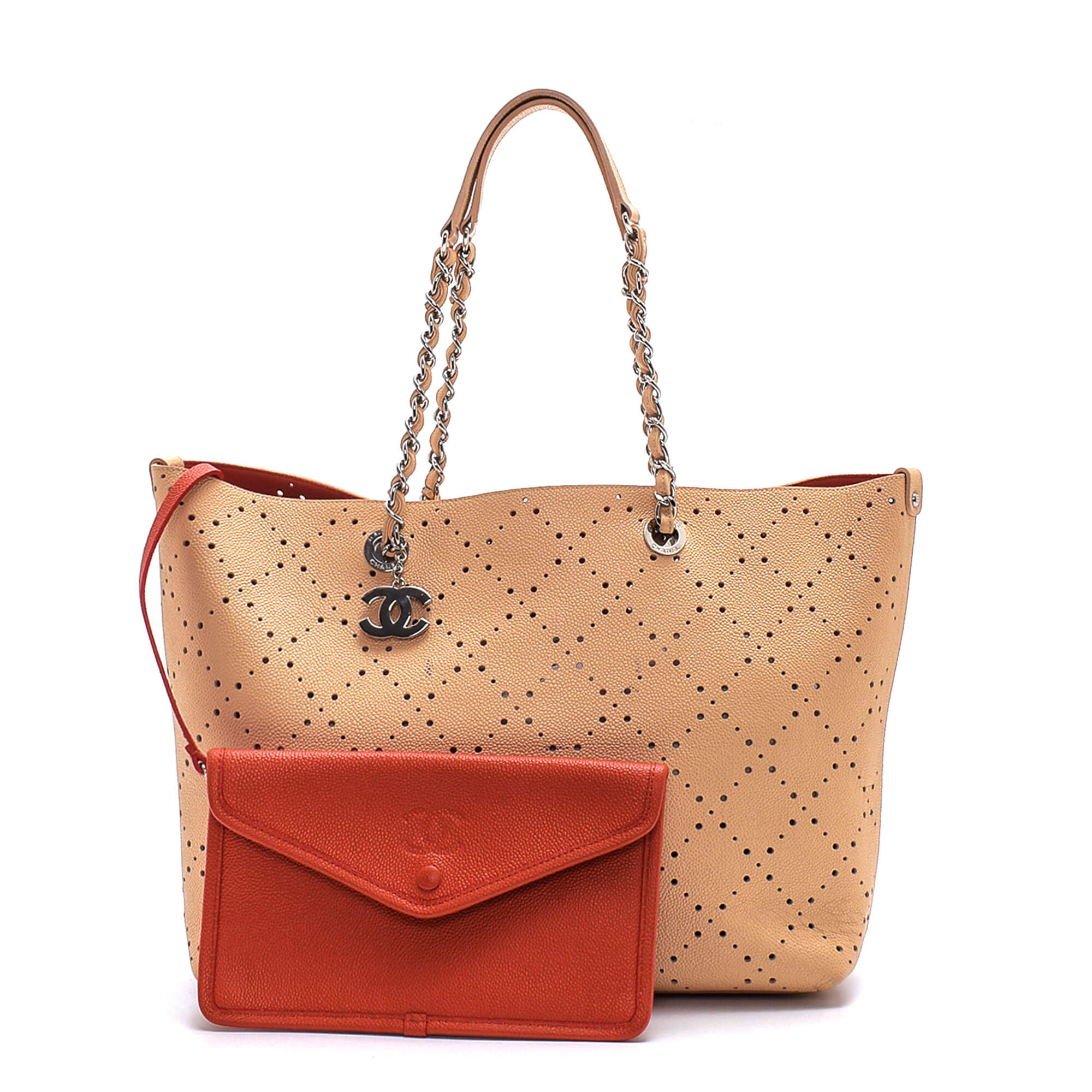Chanel - Salmon and Orange Grained Leather Perforated Large Shopping Bag